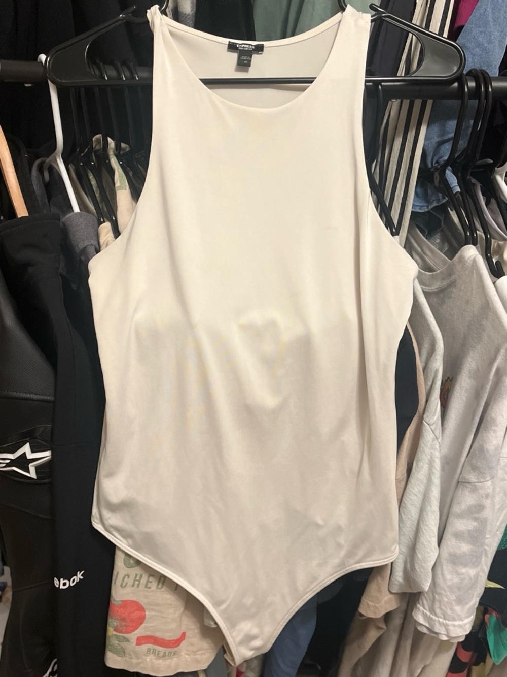 Express Women's Cream High-Neck Tank Bodysuit